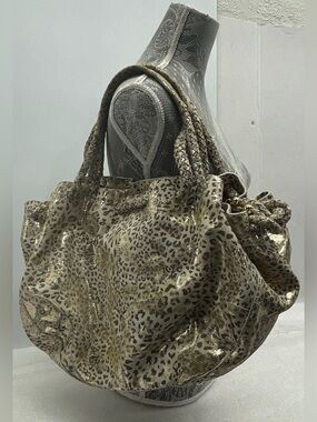 Vintage La Gioe Di Toscana Metallic Leopard-Print Leather Hobo Bag